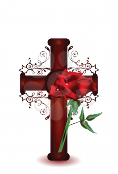 Royalty Free Clipart Image of a Cross With a Rose