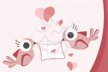 Royalty Free Clipart Image of Birds With a Love Letter