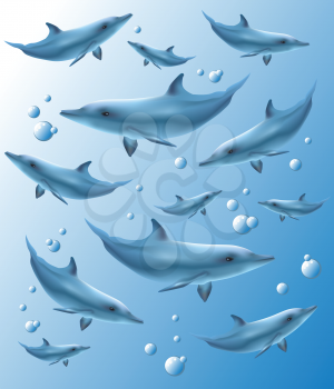 Royalty Free Clipart Image of Dolphins Underwater
