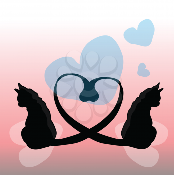 Royalty Free Clipart Image of a Cat Valentine's Background 