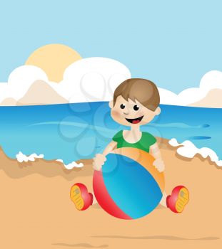 Royalty Free Clipart Image of a Kid Playing on a Beach