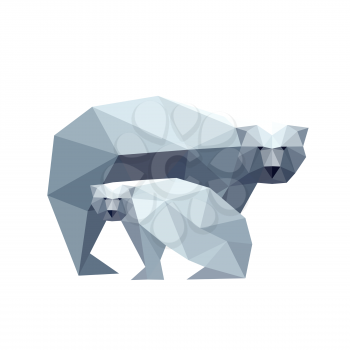 Illustration of polygonal bear with cub isolated on white background