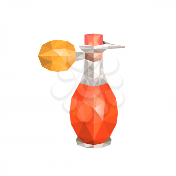 Illustration of abstract origami old parfume bottle, isolated on white background