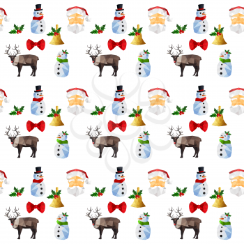 Seamless pattern with origami christmas objects