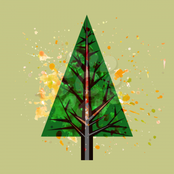 Illustration of abstract watercolor pine tree