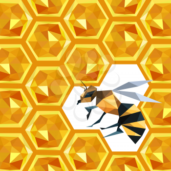 Illustration of origami honeycomb pattern with bee