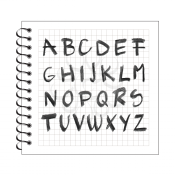 Chalck alphabet on spiral notebook paper isoalted on white background
