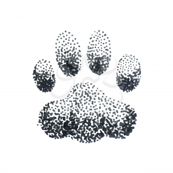 Illustration of doodle halftone illustration with dog paw print isolated on white background