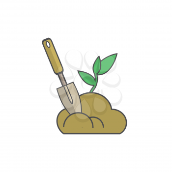 Modern flat design with sprout plant and shovel, isolated on white background