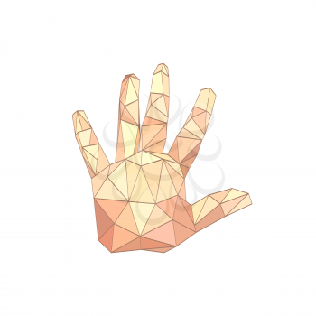 Illustration of flat origami palm hand isolated on white background
