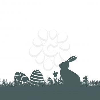 Modern flat design with Easter rabbit silhouette and eggs on white background