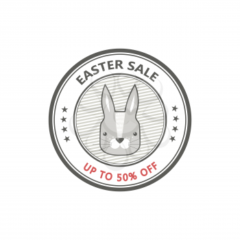 Modern flat design with Easter Sale up 50% label stamp isolated on white background
