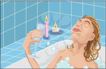 Royalty Free Clipart Image of a Woman Relaxing in a Bathtub 