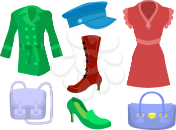 Royalty Free Clipart Image of Women's Clothes and Accessories 