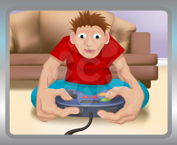Royalty Free Clipart Image of a Boy Playing a Console