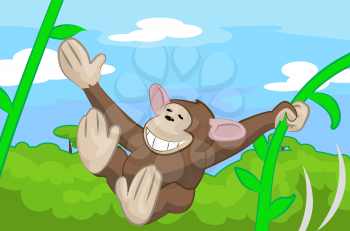 Royalty Free Clipart Image of a Monkey Swinging