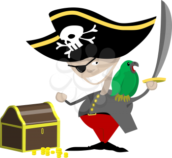 Royalty Free Clipart Image of a Pirate With His Looted Treasure