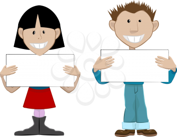 Royalty Free Clipart Image of Two People Holding Signs 