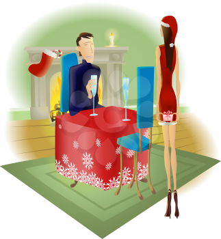Royalty Free Clipart Image of a Man Giving a Woman a Present 