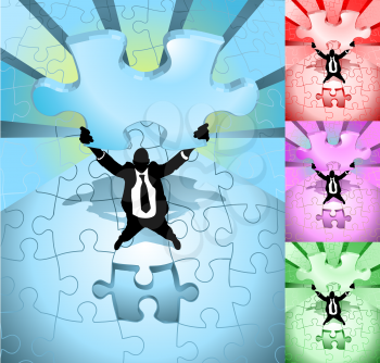 Royalty Free Clipart Image of a Businessman Completing a Puzzle