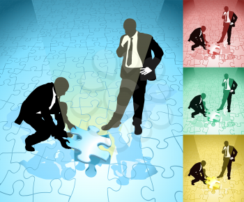 Royalty Free Clipart Image of Businessmen Solving a Puzzle