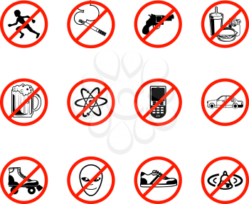 Royalty Free Clipart Image of Icons of Banned Items