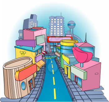 Royalty Free Clipart Image of a Funky Street