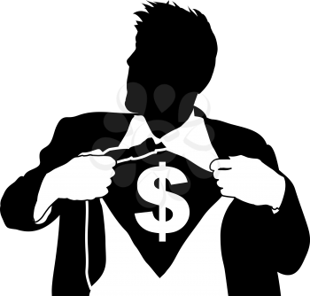 Royalty Free Clipart Image of a Man Tearing Open His Shirt to Reveal a Dollar Sign