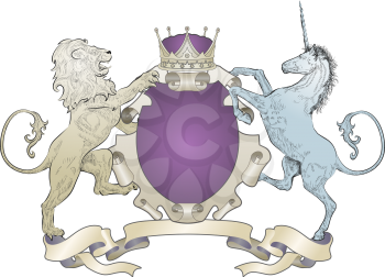 Royalty Free Clipart Image of a Lion and Unicorn Coat of Arms