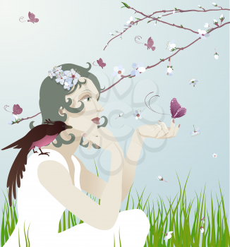 Royalty Free Clipart Image of a Woman Sitting Under a Tree