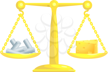 Royalty Free Clipart Image of Cheese and Chalk on a Scale