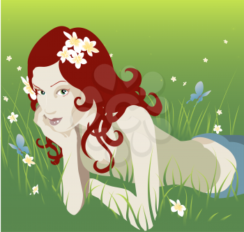 Royalty Free Clipart Image of a Woman Laying in the Grass