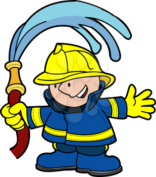 Royalty Free Clipart Image of a Fireman Holding a Hose