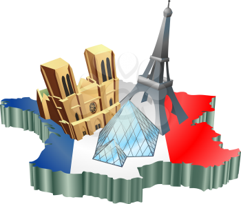 Royalty Free Clipart Image of Some Tourist Attractions in France


