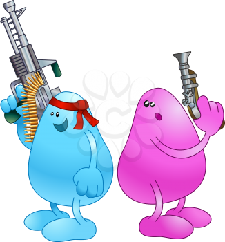 Royalty Free Clipart Image of Beanies Holding Guns