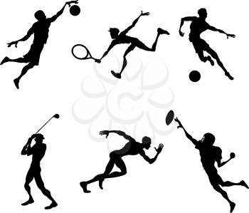 Royalty Free Clipart Image of Sports Player Silhouettes