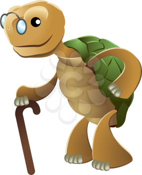 Royalty Free Clipart Image of a Tortoise Using a Cane