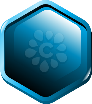 Royalty Free Clipart Image of a Blue Hexagon Shaped Button