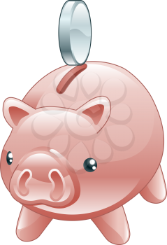 Royalty Free Clipart Image of a Piggy Bank With Coins