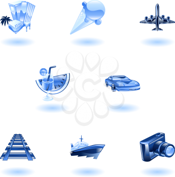 Royalty Free Clipart Image of Blue Travel Icons
