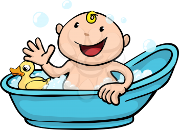 Royalty Free Clipart Image of a Baby Playing in the Bathtub 