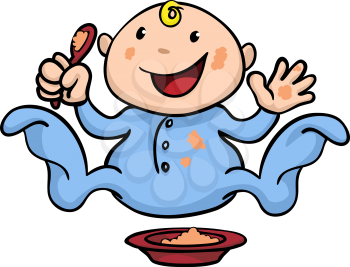 Royalty Free Clipart Image of a Baby Eating Food