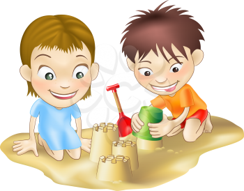 Royalty Free Clipart Image of Two Children Playing at the Beach