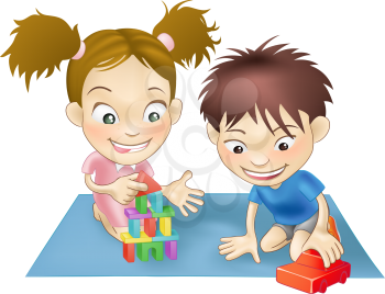 Royalty Free Clipart Image of Children Playing With Toys