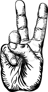 Royalty Free Clipart Image of a Hand Giving a Peace Sign