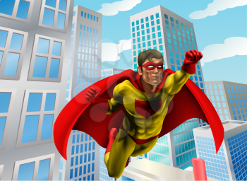 Royalty Free Clipart Image of a Flying Superhero 