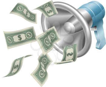 Royalty Free Clipart Image of Money Coming Out of a Megaphone
