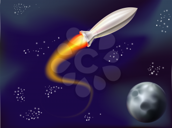 Royalty Free Clipart Image of a Rocket in Space
