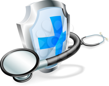 Royalty Free Clipart Image of a Medical Shield and Stethoscope