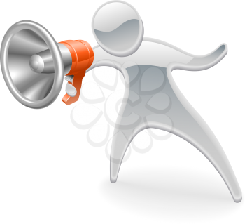 Royalty Free Clipart Image of a Mascot Holding a Megaphone 